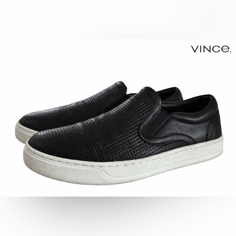 Vince Fletcher Men’s Perforated Leather Slip-On Sneakers Size 7.5 Black